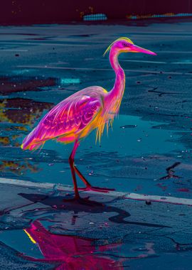 Neon Heron at Night