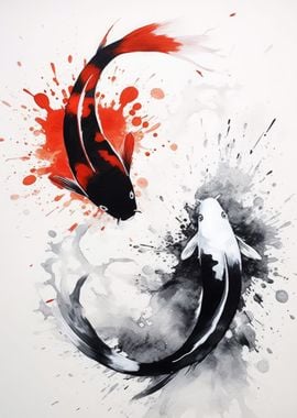 Japanese koi fish Ink Wash