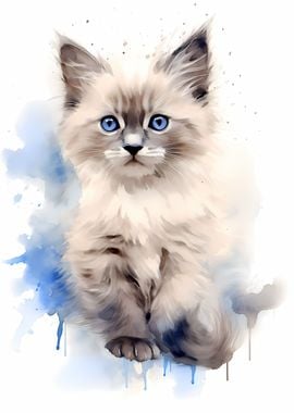 Watercolor Ragdoll Cat