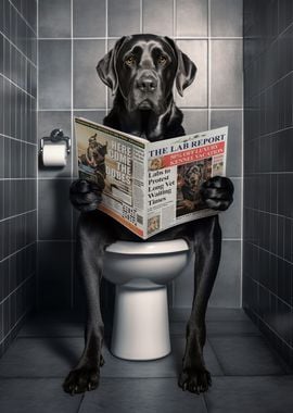 Black Labrador on Toilet