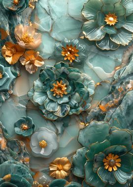 Golden Marble Floral ART