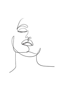 Female face head line art