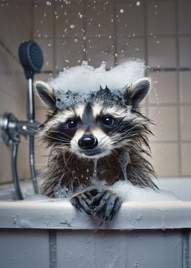 raccoon take a shower