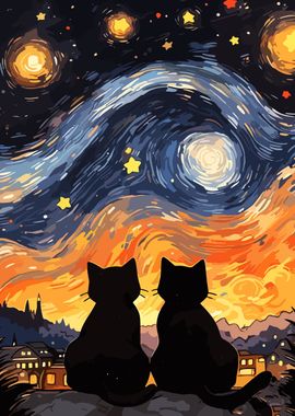 Cat Starry Night