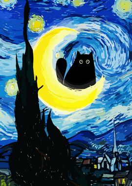 Cat Starry Night