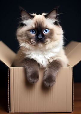 Ragdoll Cat in Carton Box