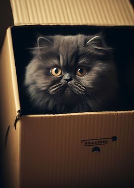 Persian Cat in Carton Box