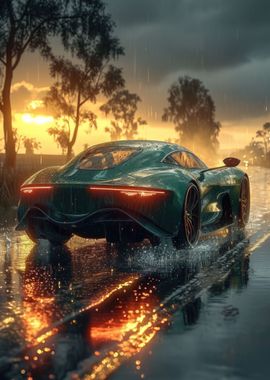 Teal Sports Car Sunset