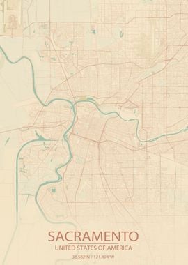 Sacramento CA Vintage Map