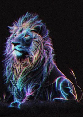 Neon Line Art Lion