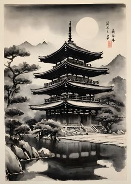 Japanese Temple Ink Art