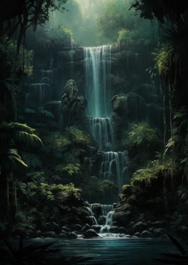 Waterfall in Forest Nature