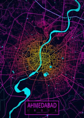 Ahmedabad City Map Neon