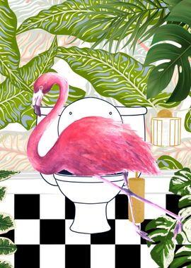 Flamingo on a toilet