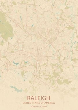 Raleigh NC USA Vintage Map