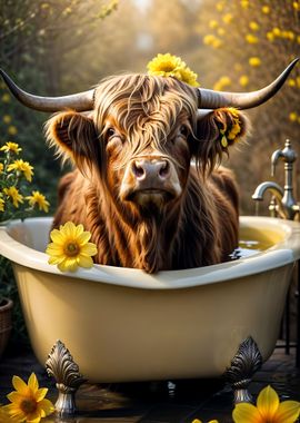 Cow bathtub yellow flower