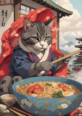 Funny Cat Eating Ramen