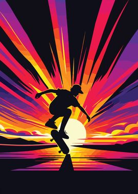 Skateboarding sunset wpap