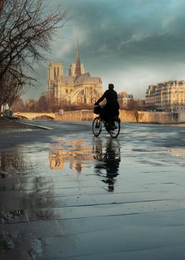 Notre Dame and cyclist