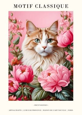 Cute Cat in Pink Flowers