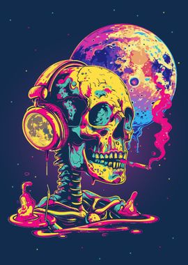 Trippy Creepy Skull Moon