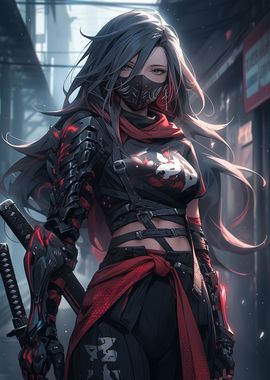 Samurai cyberpunk warrior