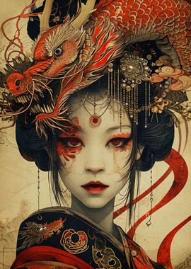 geisha dragon japan