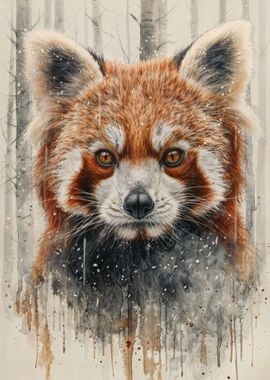 Red Panda Watercolor Gaze