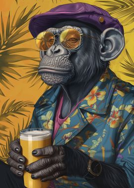 Chimp having a cool beer