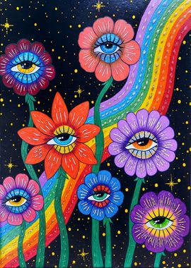 psychedelic flowers art 