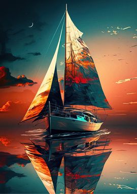 Sailboat Sunset Landscape