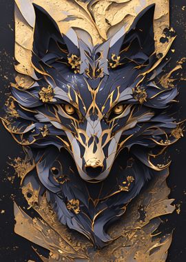 dark blue wolf kintsugi 