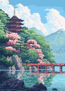 Japan Pixel Art Pagoda