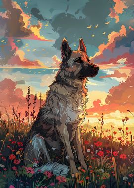 German Shepherd Sunset