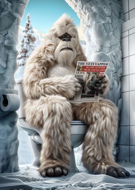 Funny Yeti on the Toilet