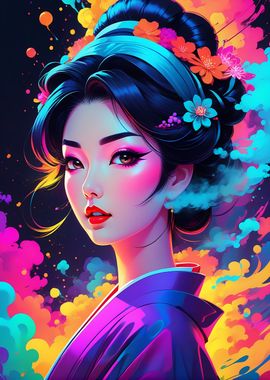 Splashed neon Geisha