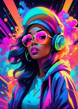 Splashed neon style woman