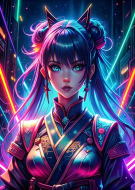 Neon Glowing Anime Girl