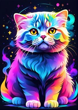 Neon Colorful Cat