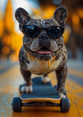 pug dog skateboarding