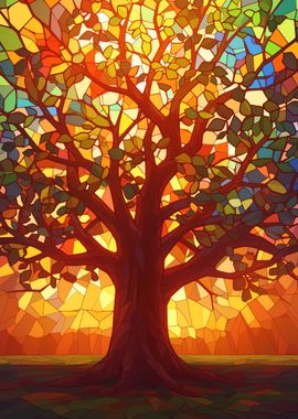 Stained Glass Vibrant Tree