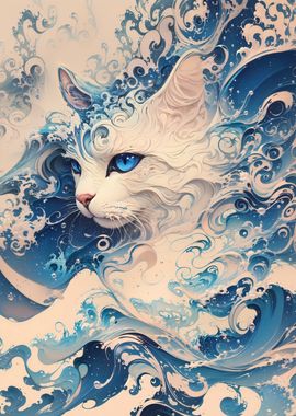 The Great Wave White Cat