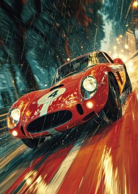 Red Vintage Sports Car Art