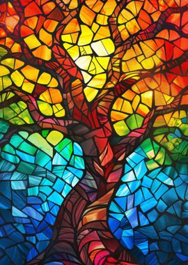 Stained Glass Vibrant Tree