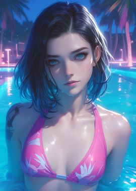 Pool Anime Bikini Girl