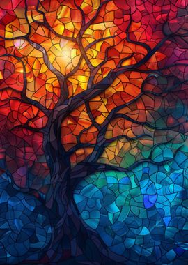 Stained Glass Warm Tree