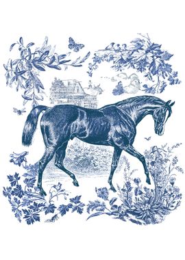 Elegant Blue Floral Horse