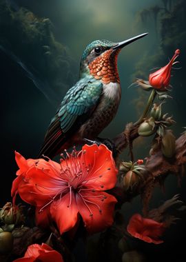 Bird and flowers