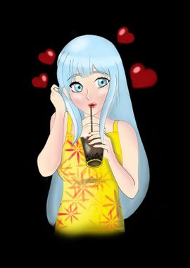 anime girl bobba tea