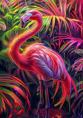 neon flamingo art 